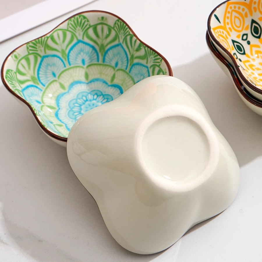Mandala Square Ceramic Dipping Dish Sauce & Appetizer Plate