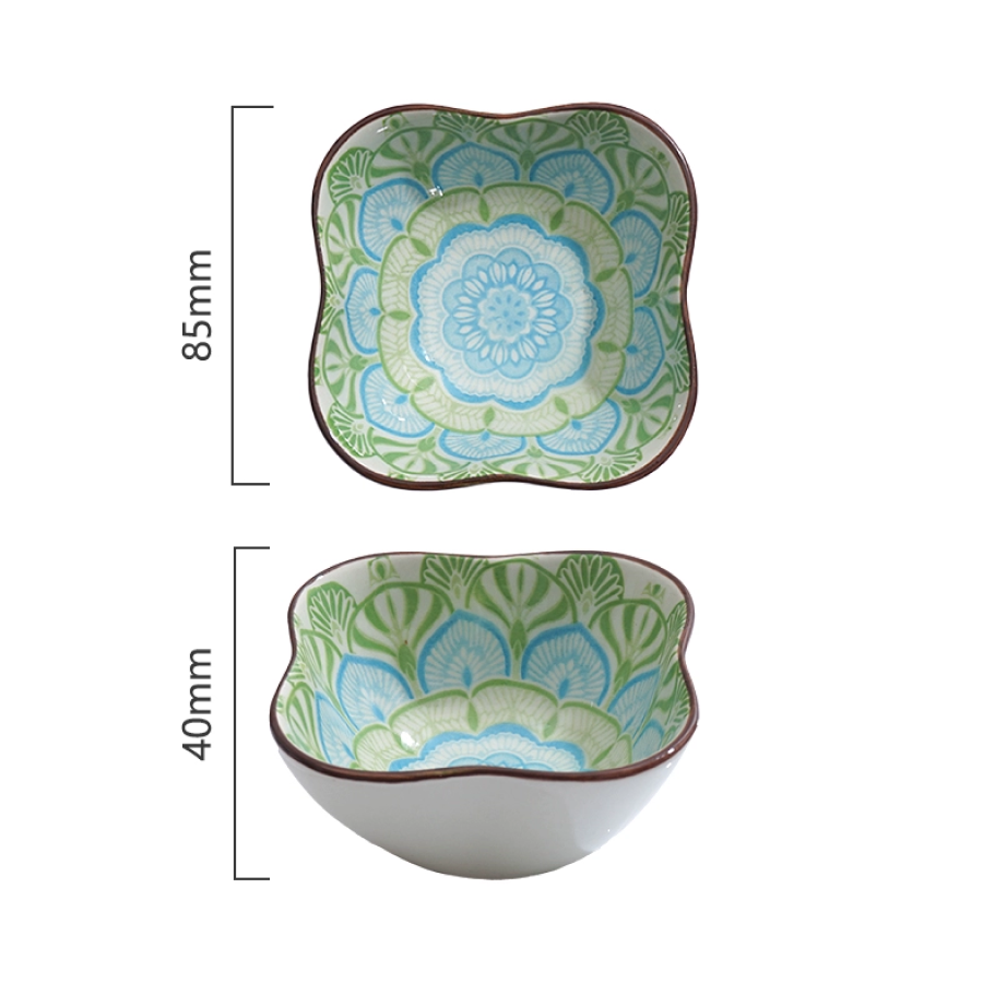 Mandala Square Ceramic Dipping Dish Sauce & Appetizer Plate