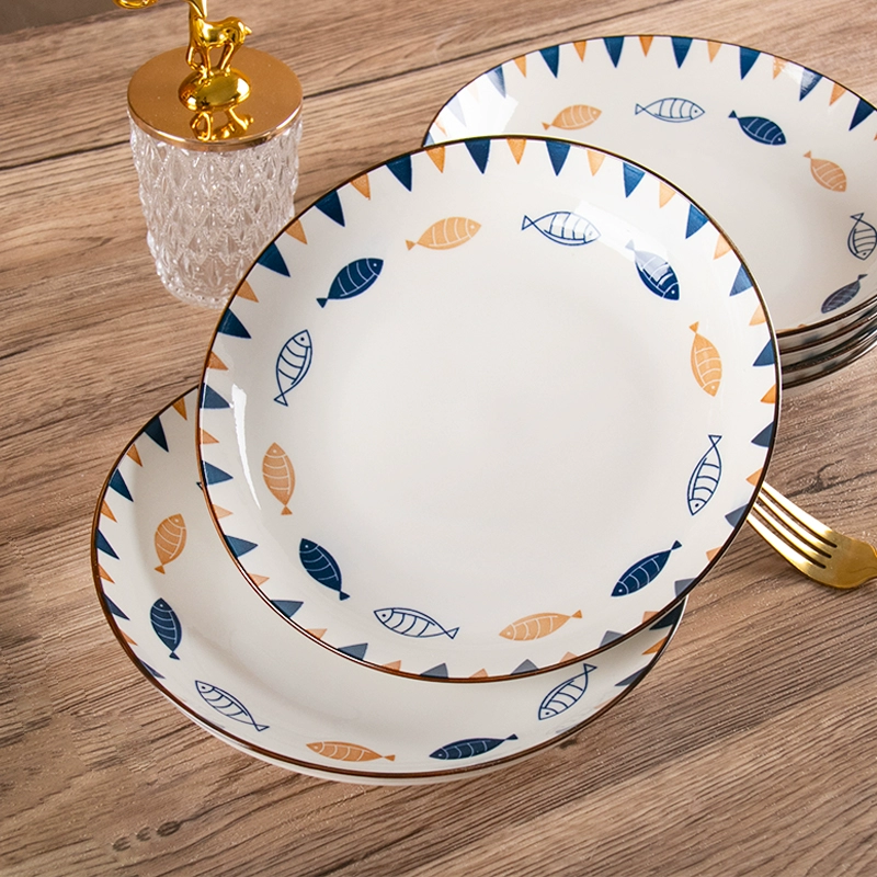 Two-Tone Fish Pattern Ceramic Deep Plate 8-Inch