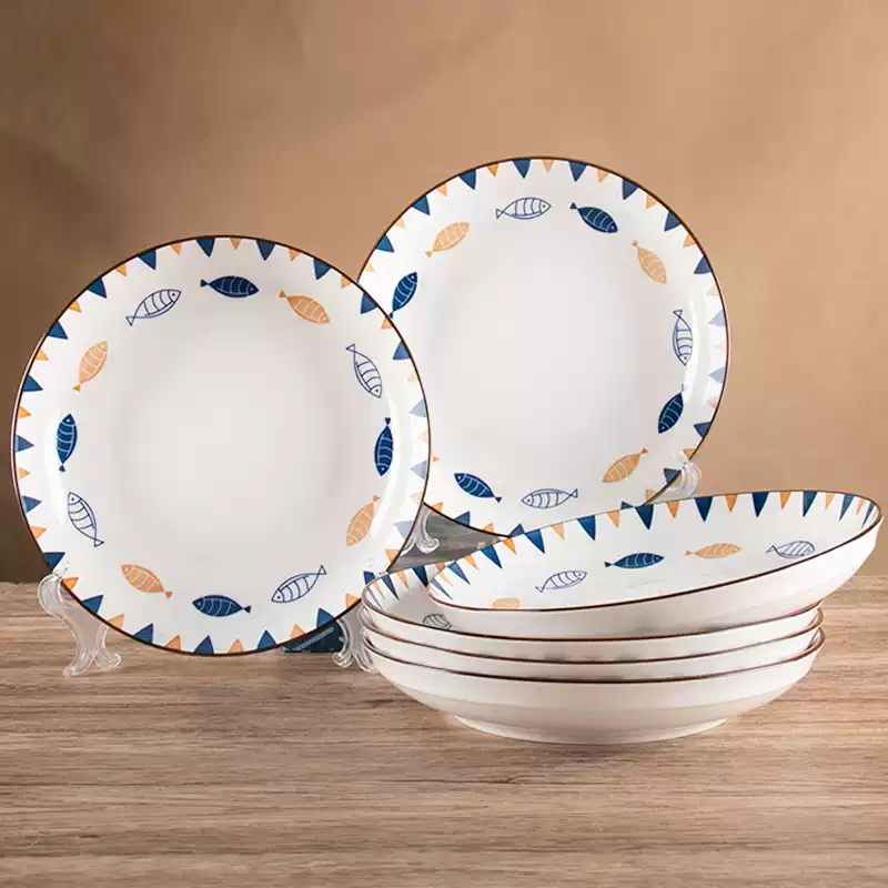 20020001301_3-1.png Two-Tone Fish Pattern Ceramic Deep Plate 8-Inch