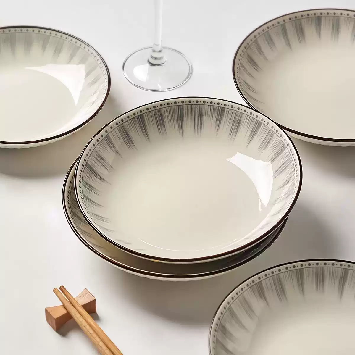 Japanese Minimalist Blue Stripe Deep Plate 8-Inch Serving Dish