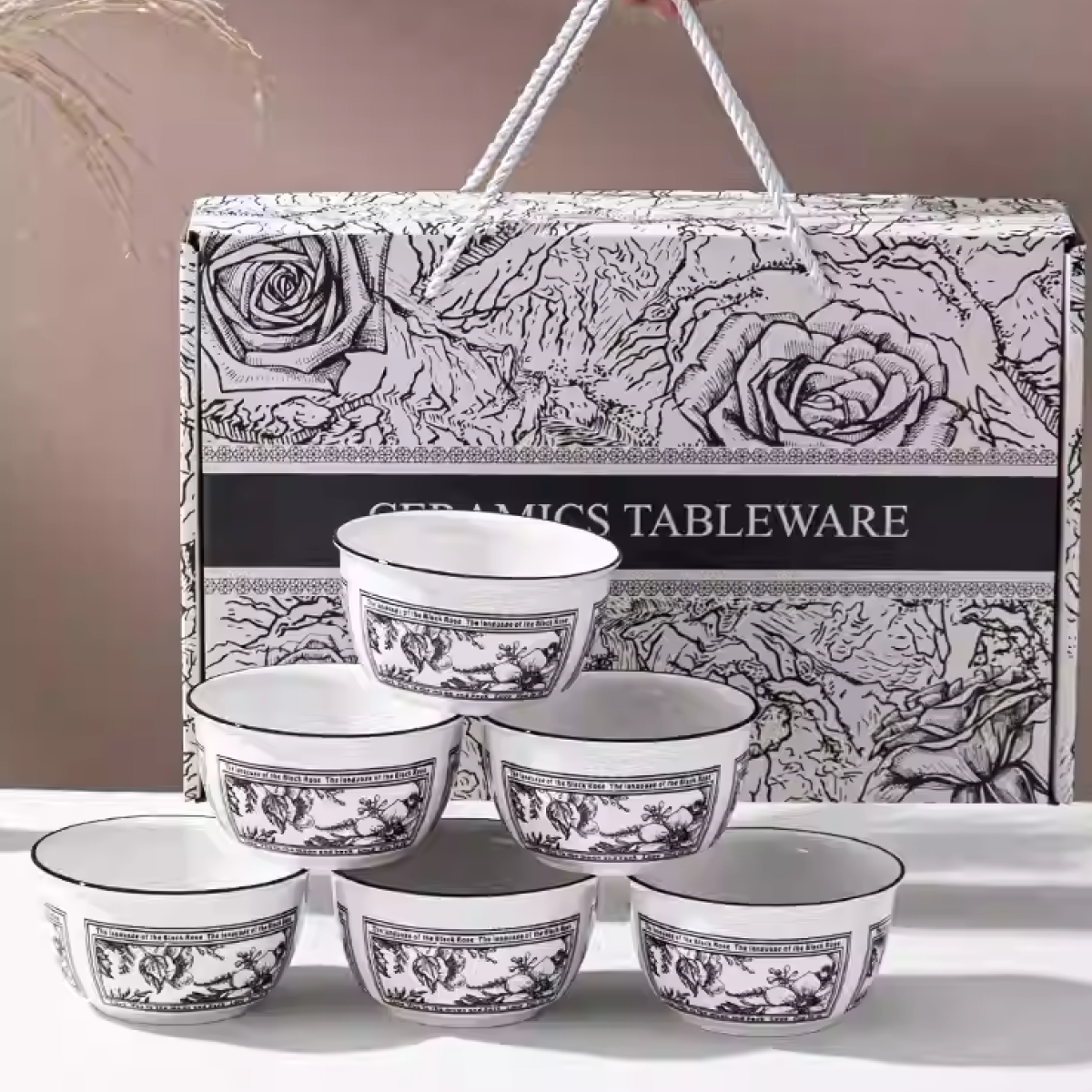 Retro Camellia Flower Ceramic Dinner Set - 6-Piece - Image 2