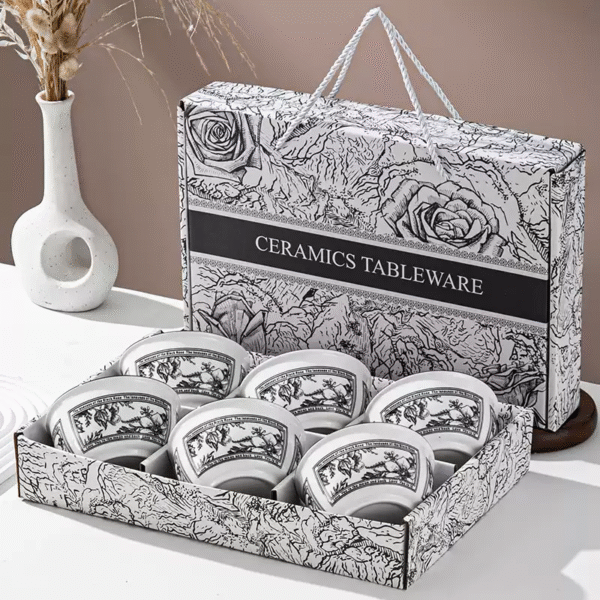 Retro Camellia Flower Ceramic Dinner Set - 6-Piece