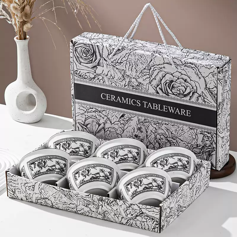 Retro Camellia Flower Ceramic Dinner Set - 6-Piece