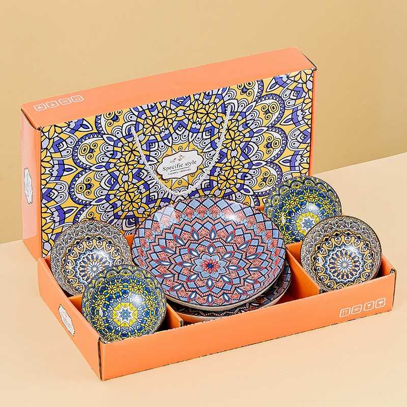 Bohemian Style Geometric Print Ceramic Dinnerware Set - Image 2