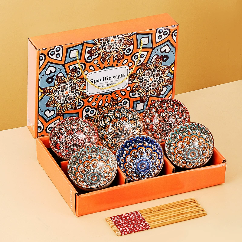 Bohemian Style Geometric Print Ceramic Dinnerware Set - Image 3