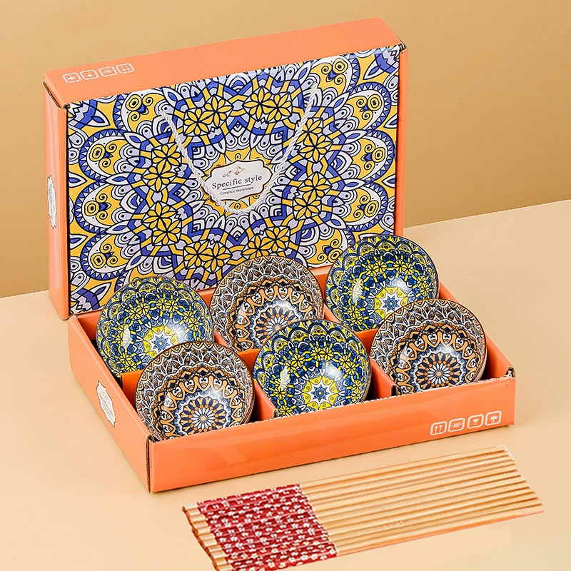 Bohemian Style Geometric Print Ceramic Dinnerware Set - Image 4