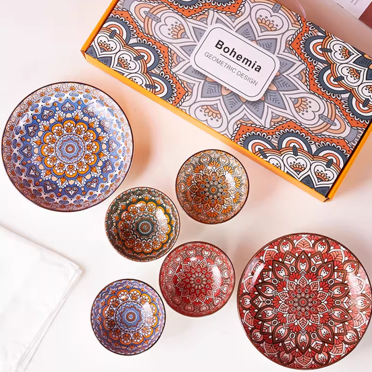 Bohemian Style Geometric Print Ceramic Dinnerware Set - Image 6