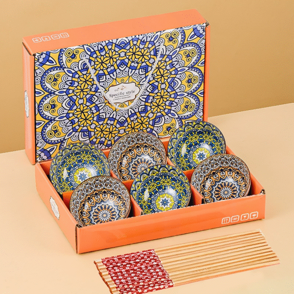 6 Bowls (2 patterns) + 6 Pairs of Chopsticks