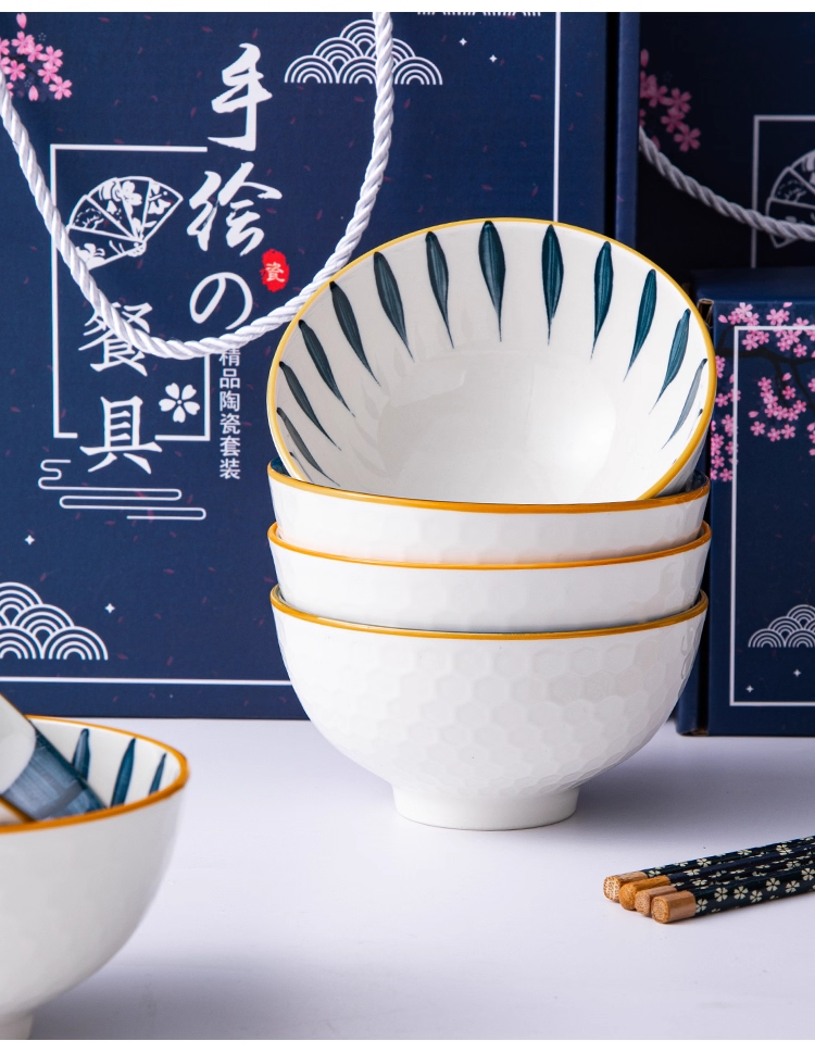 Japanese Style Hand-Painted Ceramic Bowl Set 6-piece - Image 2