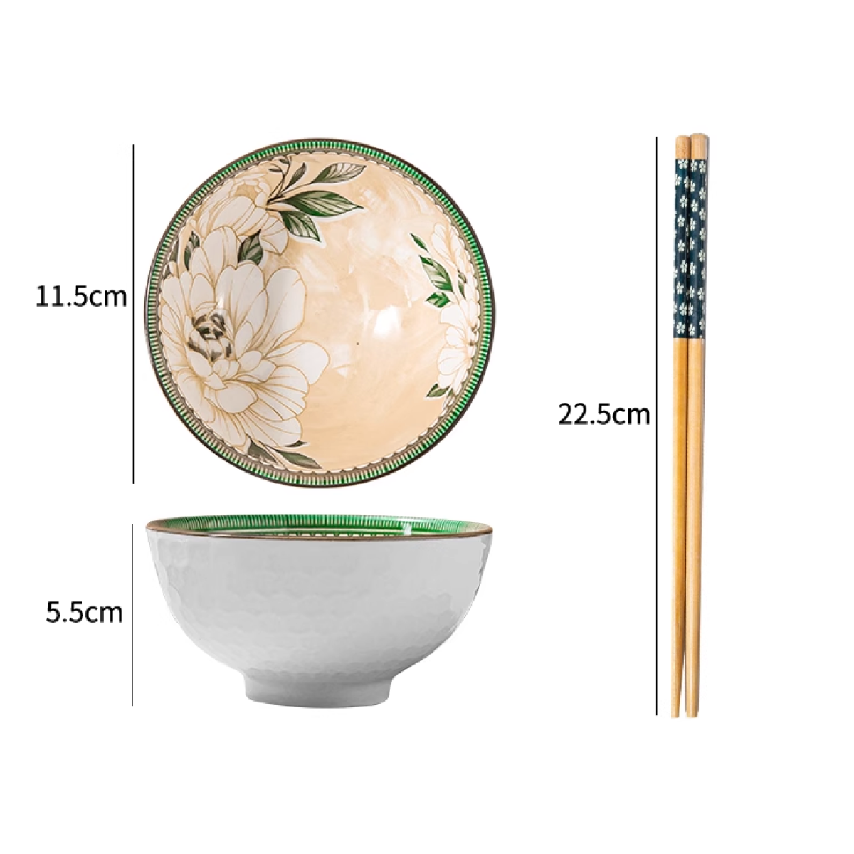 Elegant Retro Chinese Style Camellia Bowl & Chopstick Set (6 Bowls) - Image 4