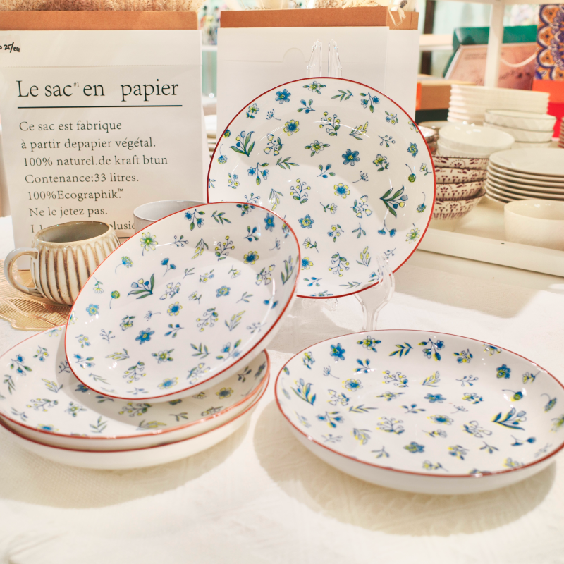 Farmhouse Floral  8-Inch Deep Plate Ceramic Soup & Pasta Bowl - Image 2