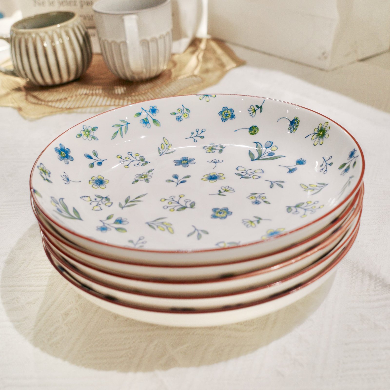 Farmhouse Floral  8-Inch Deep Plate Ceramic Soup & Pasta Bowl - Image 3
