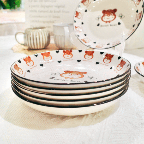 20020002201_1-1.png Cute Bear Illustration 8-Inch Plate Ceramic Pasta Bowl