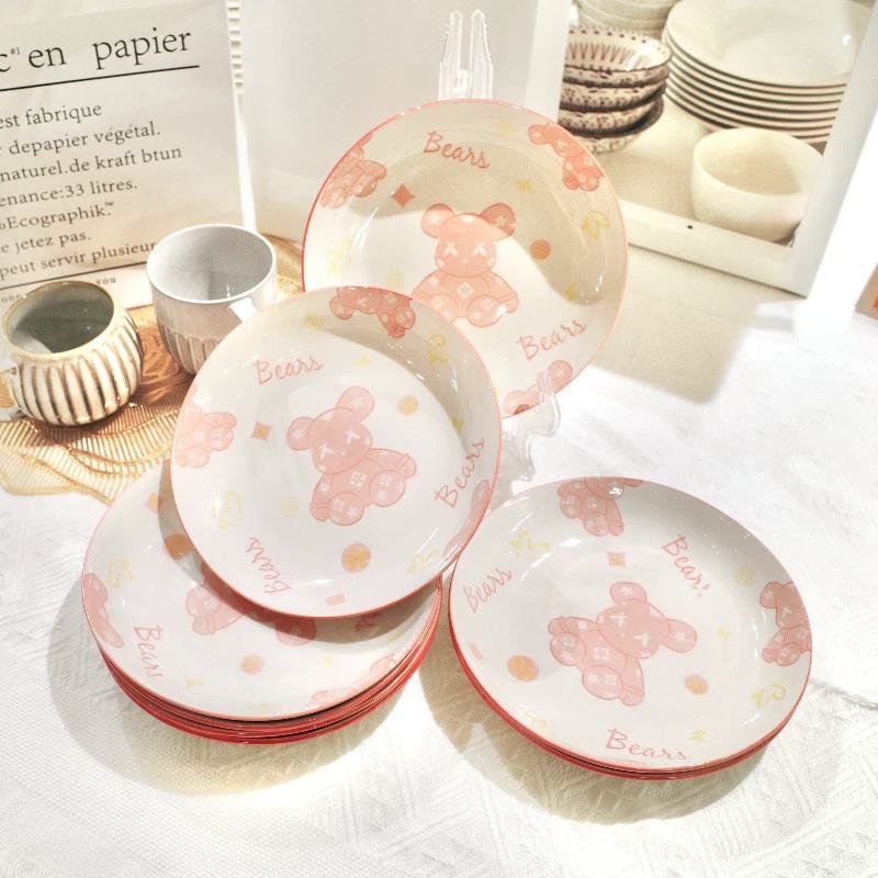 8-Inch Pink Teddy Bear Plate Cute Ceramic Soup & Pasta Bowl - Image 2