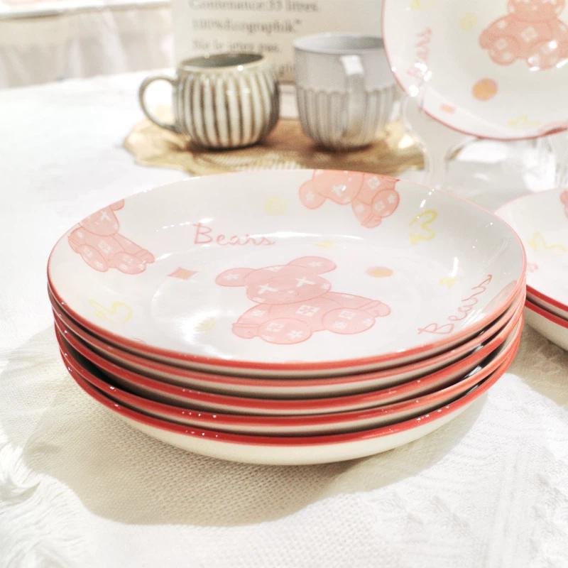 8-Inch Pink Teddy Bear Plate Cute Ceramic Soup & Pasta Bowl - Image 3