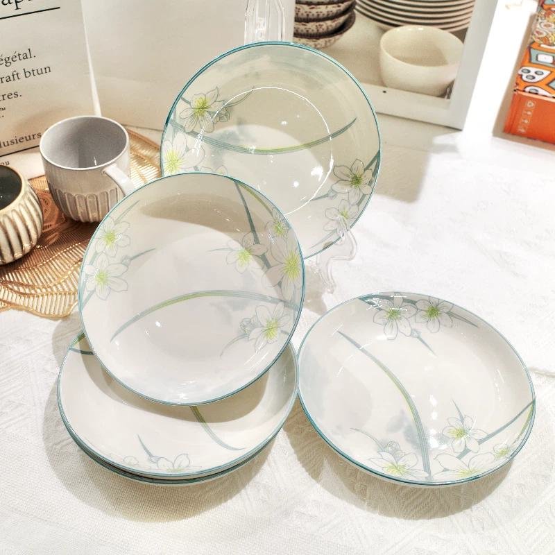 8-Inch Elegant Blue Orchid Plate Ceramic Soup & Pasta Bowl - Image 3