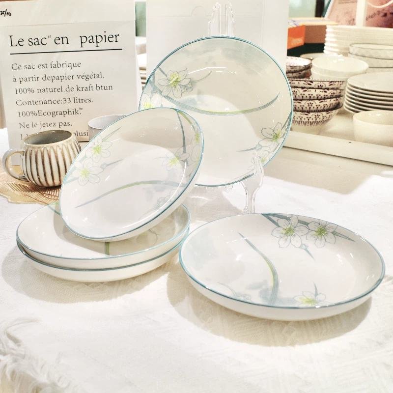 8-Inch Elegant Blue Orchid Plate Ceramic Soup & Pasta Bowl - Image 2