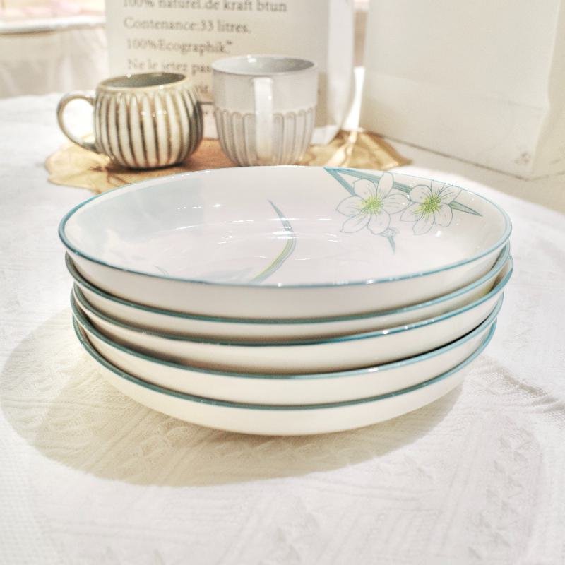 8-Inch Elegant Blue Orchid Plate Ceramic Soup & Pasta Bowl - Image 4