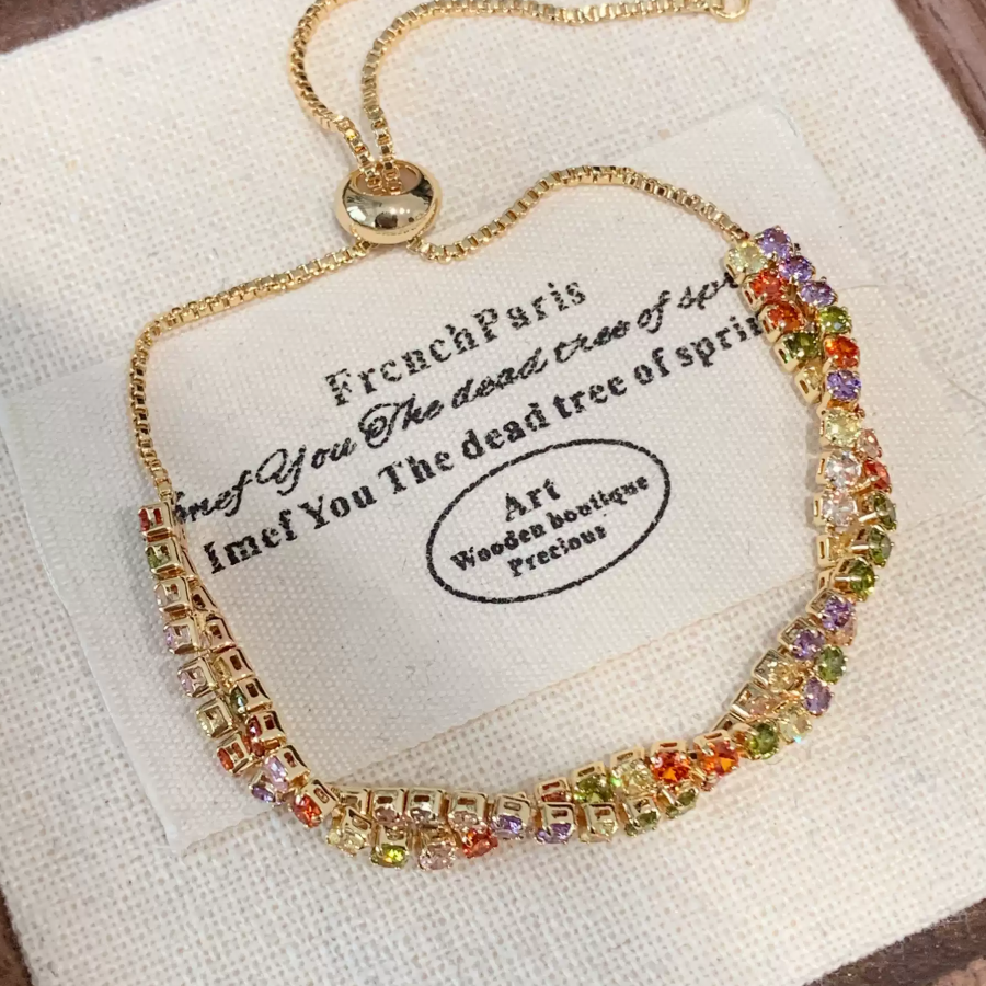 70020001201_2-1.png Rainbow Colorful Zircon Adjustable Slider Bracelet