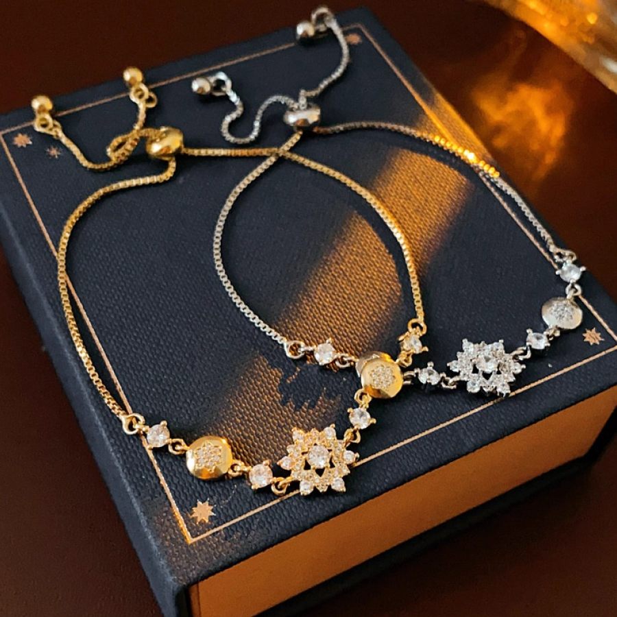 Sparkling Gold & Silver Tone Snowflake Zircon Adjustable Bracelet