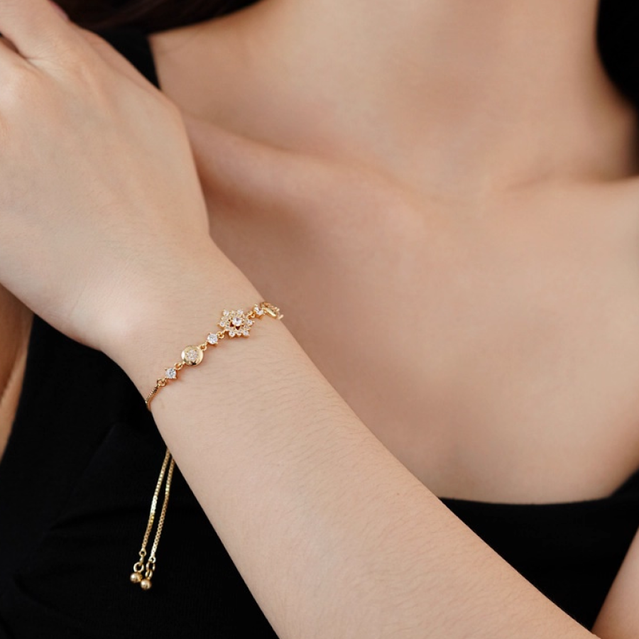 Sparkling Gold & Silver Tone Snowflake Zircon Adjustable Bracelet