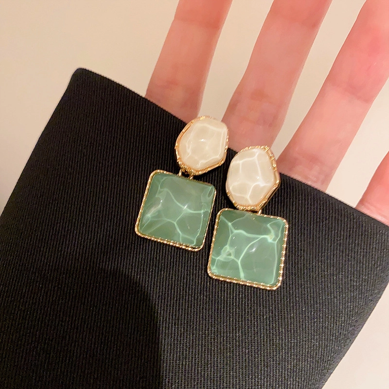Translucent Green Resin Dangle Earrings Water Ripple Geometric Drops - Image 4