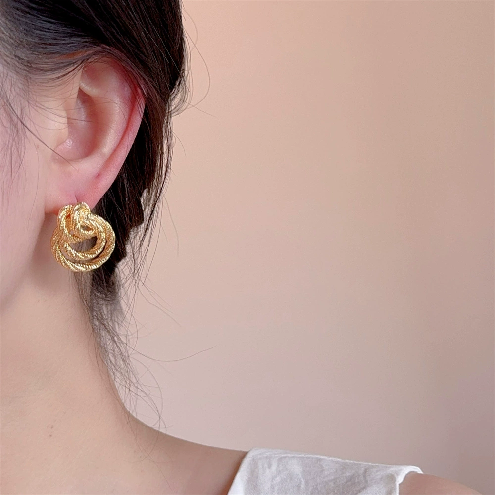 Vintage Knot Statement Earrings Studs 14K Gold Plated - Image 3