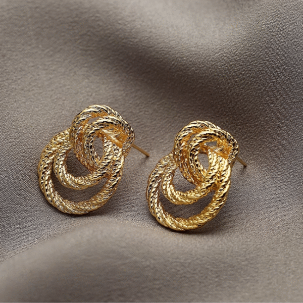 Vintage Knot Statement Earrings Studs 14K Gold Plated