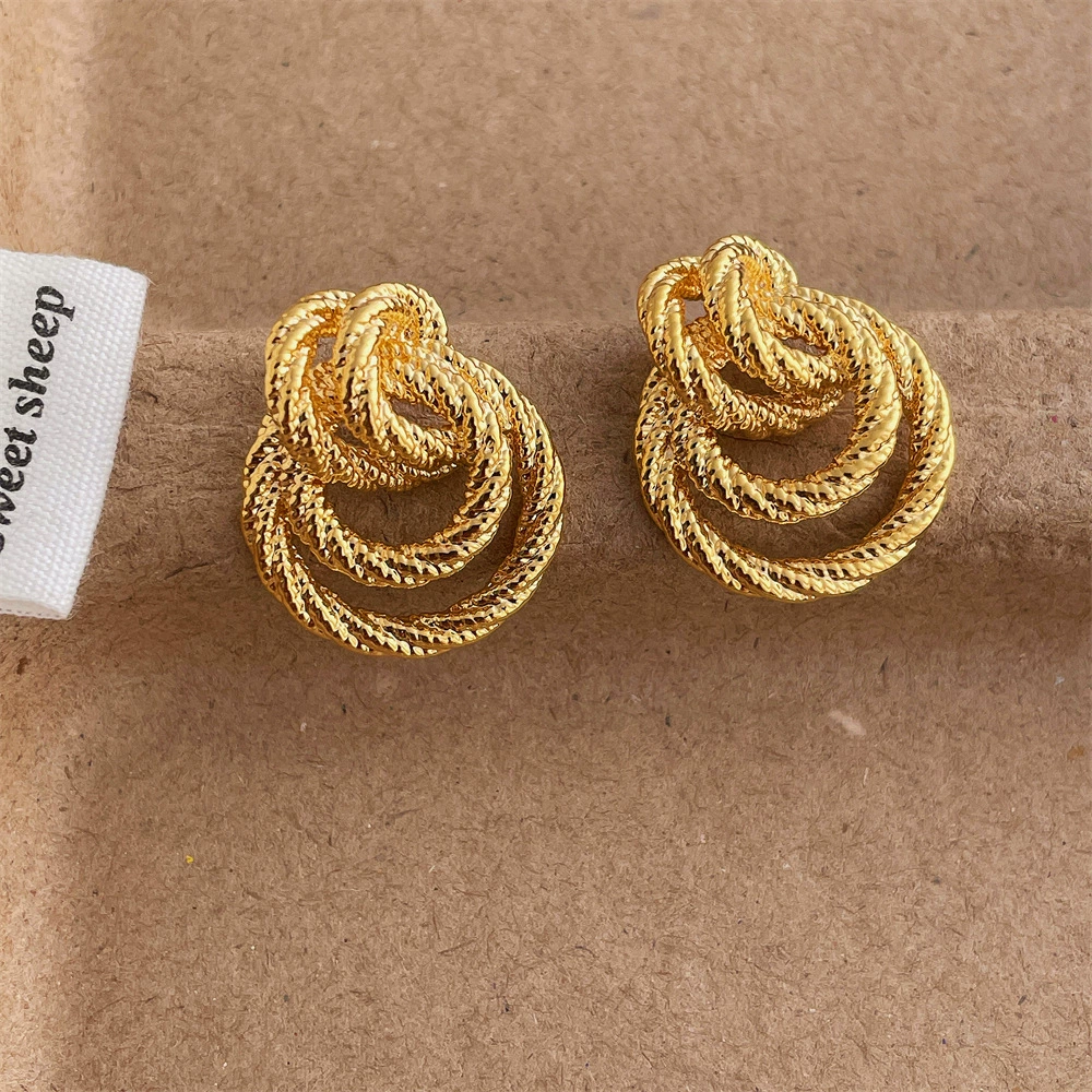Vintage Knot Statement Earrings Studs 14K Gold Plated - Image 2
