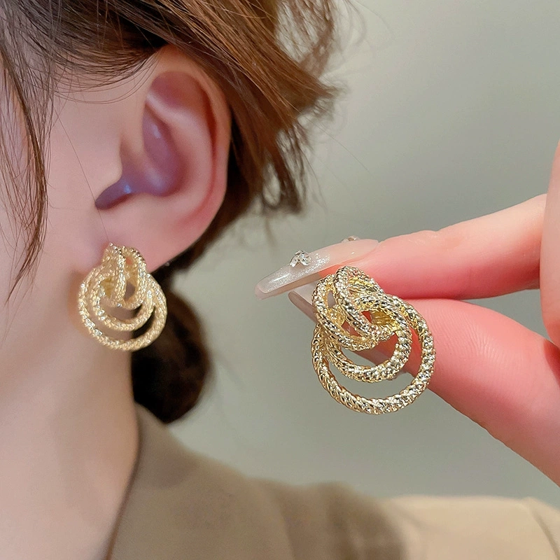 Vintage Knot Statement Earrings Studs 14K Gold Plated - Image 4
