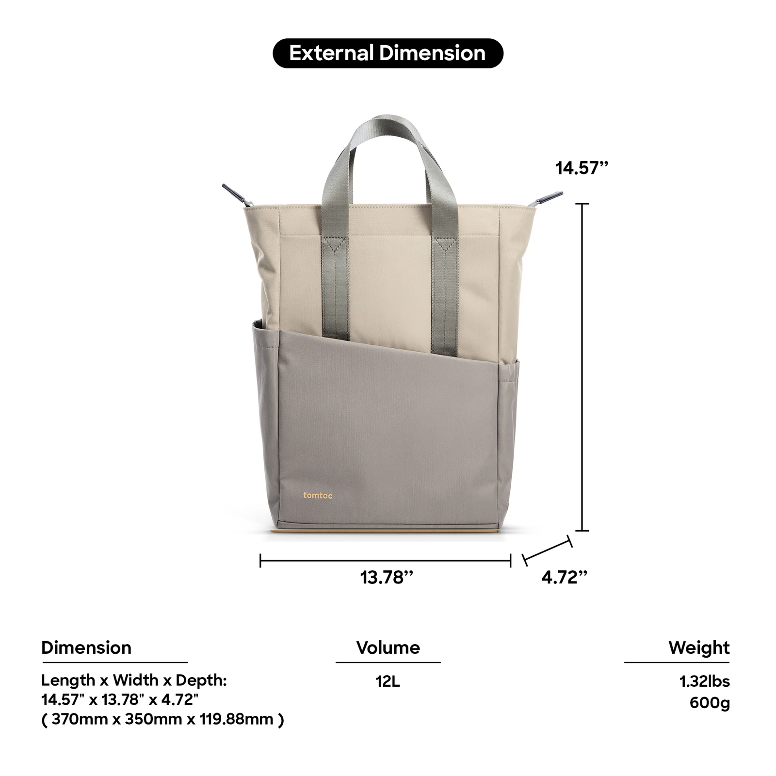 tomtoc Slash T63 Backpack 12L Laptop & Travel Bag - Moon Grey - Image 9