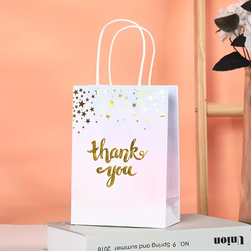 "Thank You" Gift Bags Pink or Black Gold Foil Kraft Paper