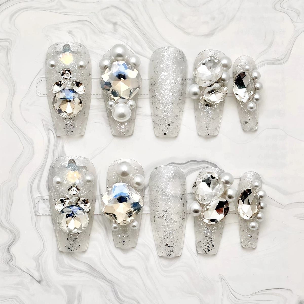 80040002001_4-1.jpeg Long Coffin Press-On Nails Clear Silver Glitter Glam