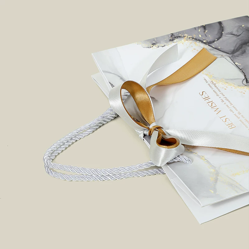 White Marble Luxury Large Gift Bag with Ribbon