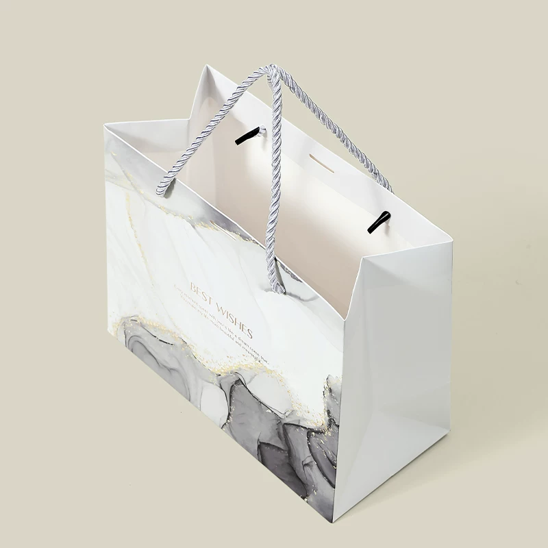 White Marble Luxury Large Gift Bag with Ribbon
