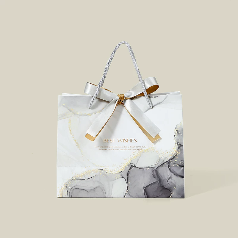 White Marble Luxury Large Gift Bag with Ribbon